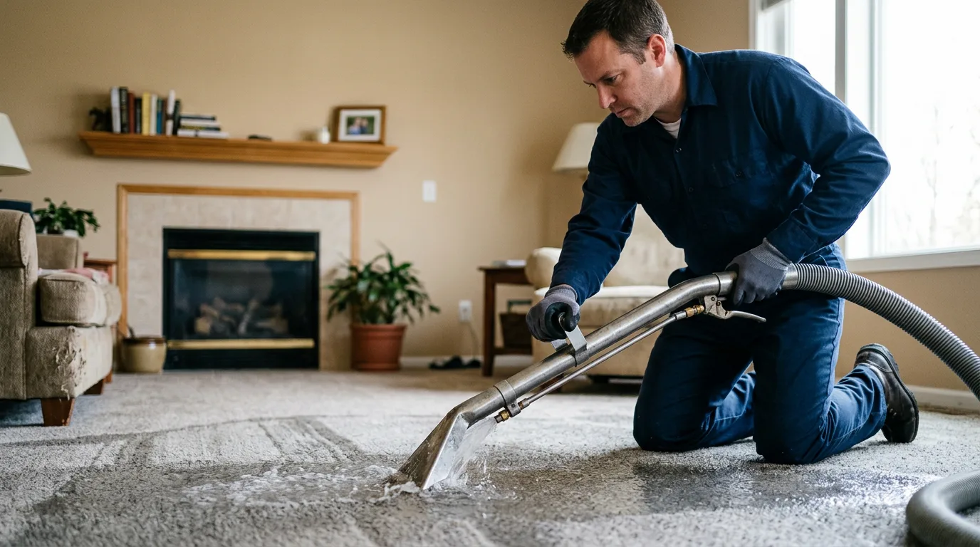 Water damage restoration technician working near Cambridge, WI